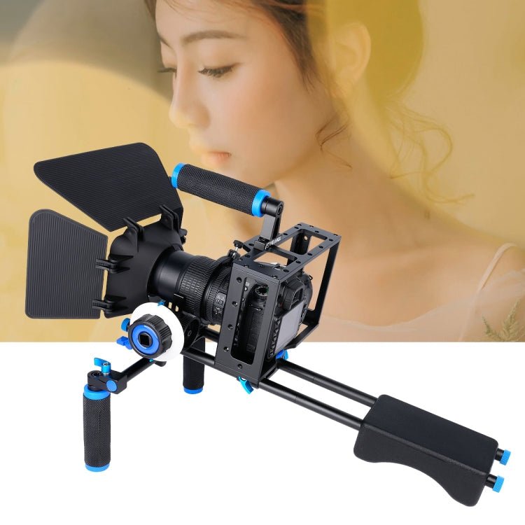 YELANGU D222 Dual Handles Camera Shoulder Mount + Camera Cage Stabilizer Kit with Matte Box + Follow Focus for DSLR Camera / Video Camera - Eurekaonline