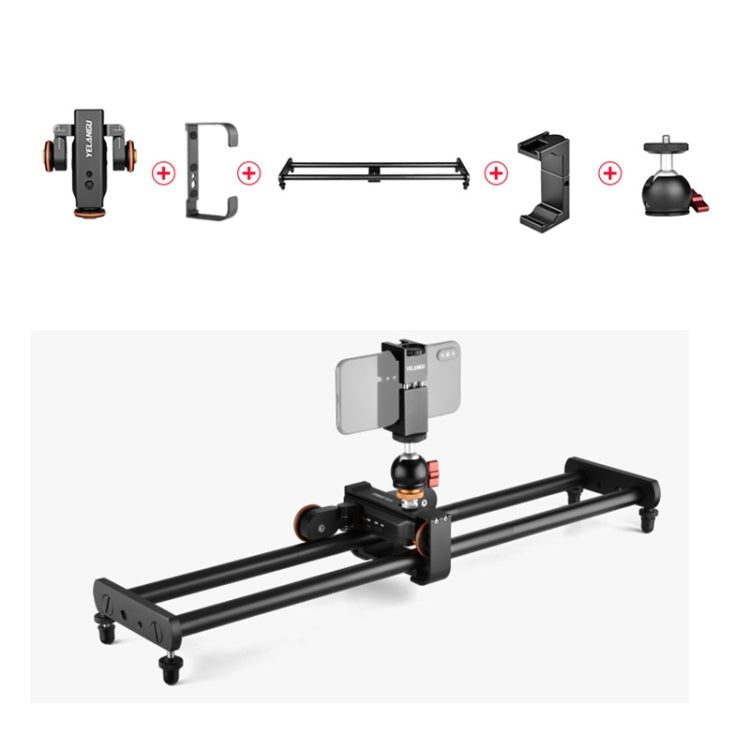 YELANGU L60E 60cm Slide Rail Track + L4 3-Wheel Video Dolly with PC142 Phone Clamp & Ballhead - Eurekaonline