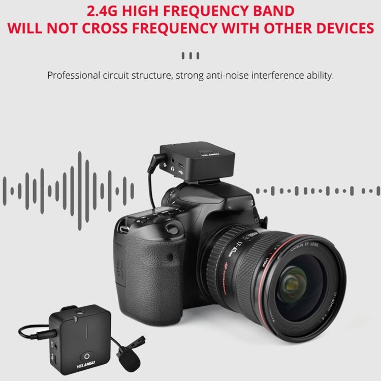 YELANGU MX5 2.4G Live Broadcast Interview Wireless Recording Camera Microphone, 1 Receiver to 1 Transmitter - Eurekaonline