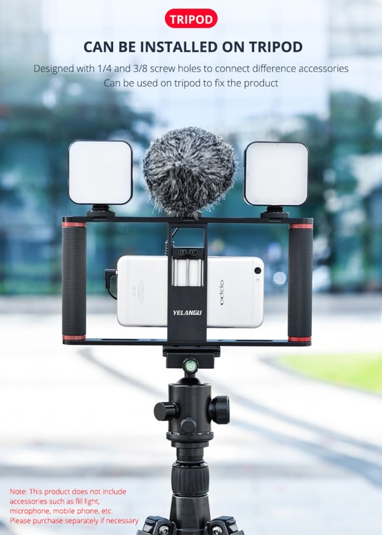 YELANGU PC05 YLG0909B Vlogging Live Broadcast Smartphone Metal Cage Video Rig Filmmaking Recording Handle Stabilizer Bracket for iPhone, Galaxy, Huawei, Xiaomi, HTC, LG, Google, and Other Smartphones(Black) - Eurekaonline