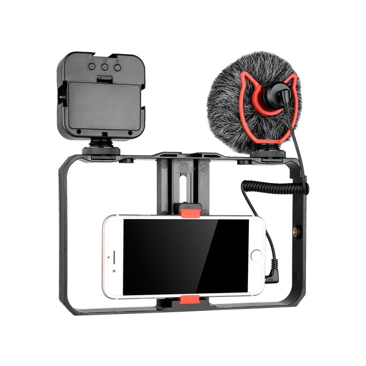 YELANGU PC202 YLG1801B Vlogging Live Broadcast LED Selfie Light Smartphone Video Rig Handle Stabilizer Bracket Kits with Microphone & Fill Light - Eurekaonline