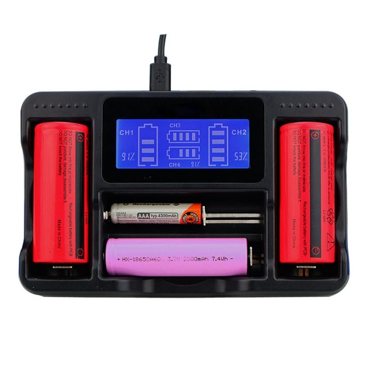 YS-4 Universal 18650 26650 Smart LCD Four Battery Charger with Micro USB Output for 18490/18350/17670/17500/16340 RCR123/14500/10440/A/AA/AAA - Eurekaonline
