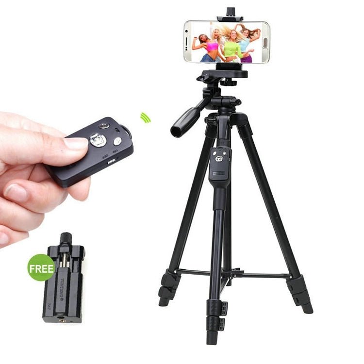 YUNTENG VCT-5208RM Aluminum Magnesium Alloy Leg Tripod Mount with Bluetooth Remote Control & Tripod Head & Phone Clamp for SLR Camera & Smartphones, Height: 125cm - Eurekaonline