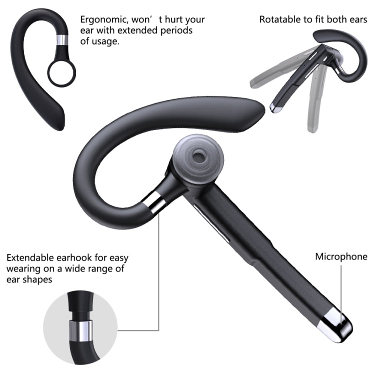 YYK-520 Single Rotatable Ear-hanging Business Bluetooth Earphone with Charging Box & Digital Display, Support Call & Redial The Last Call - Eurekaonline