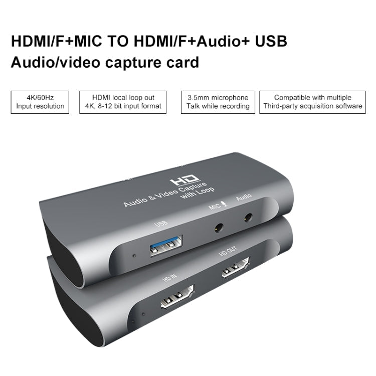 Z27 HDM Female + Mic to HDM Female USB 2.0 Video Audio Capture Box(Dark Gray) - Eurekaonline