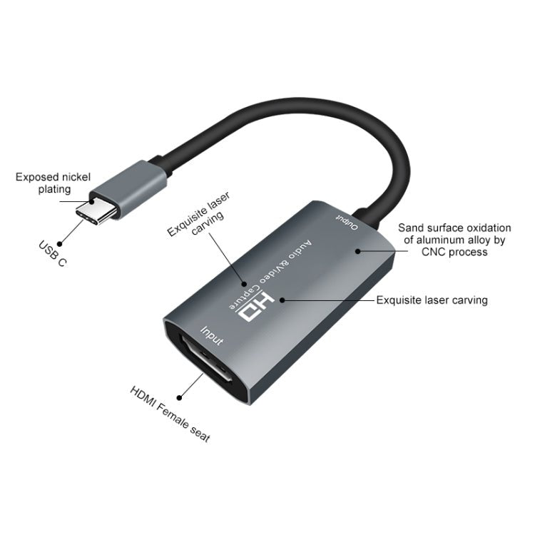 Z29A HDMI Female to USB-C / Type-C Male Video Audio Capture Box(Grey) - Eurekaonline
