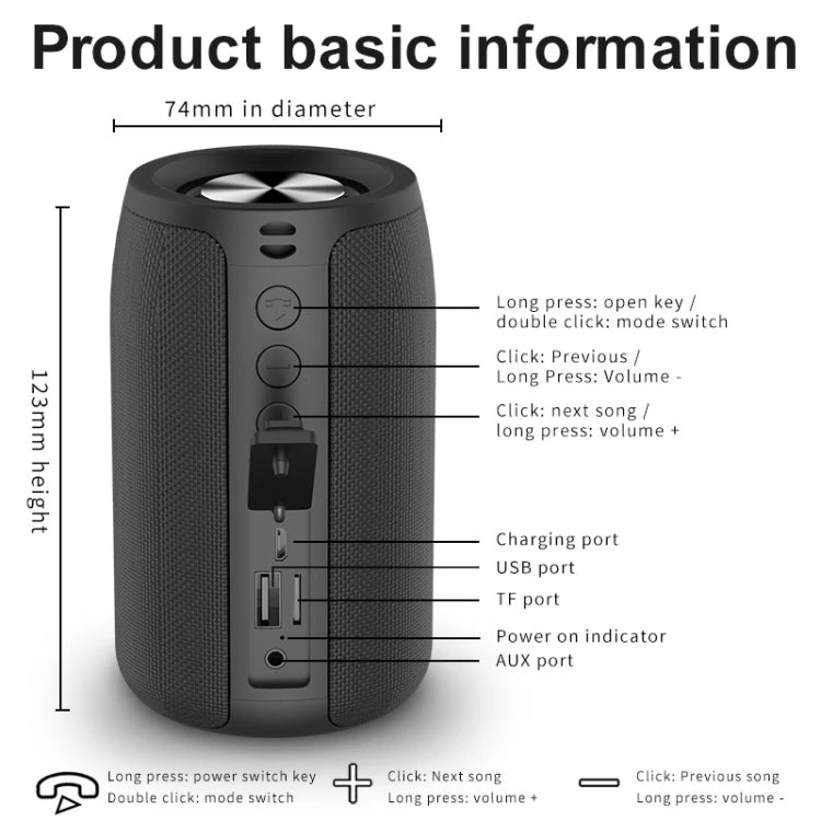 ZEALOT S32 5W HiFi Bass Wireless Bluetooth Speaker, Support Hands-free / USB / AUX(Black) - Eurekaonline