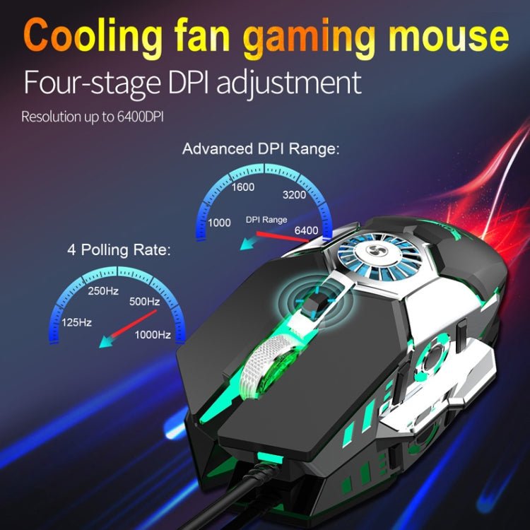 Zerodate G22 6 Keys Fan Cooled RGB Lighted Gaming Mice, Cable Length: 1.5m(Black) - Eurekaonline
