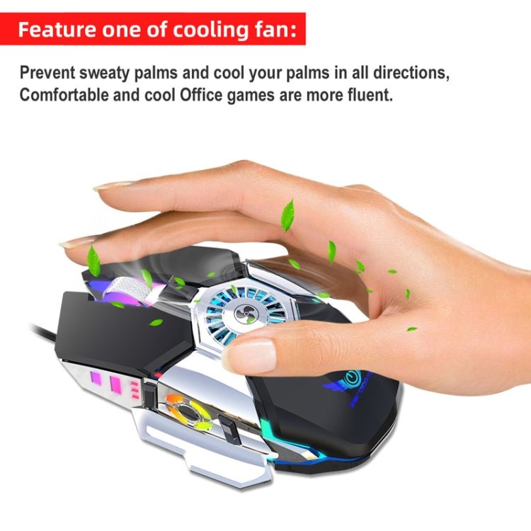 Zerodate G22 6 Keys Fan Cooled RGB Lighted Gaming Mice, Cable Length: 1.5m(Black) - Eurekaonline