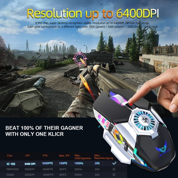 Zerodate G22 6 Keys Fan Cooled RGB Lighted Gaming Mice, Cable Length: 1.5m(Black) - Eurekaonline