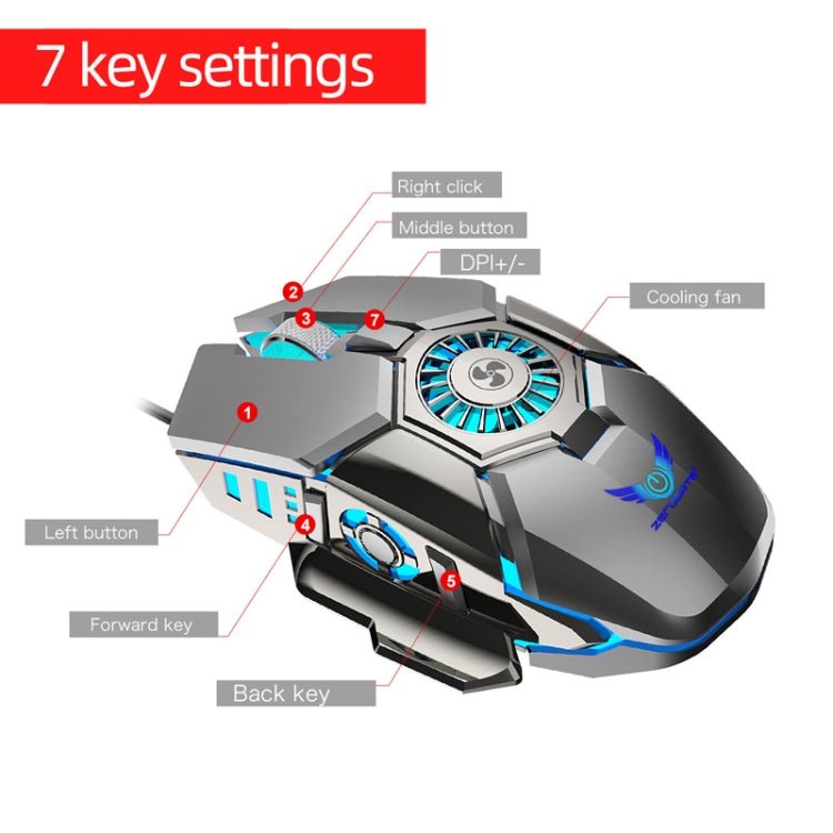 Zerodate G22 6 Keys Fan Cooled RGB Lighted Gaming Mice, Cable Length: 1.5m(Gray) - Eurekaonline