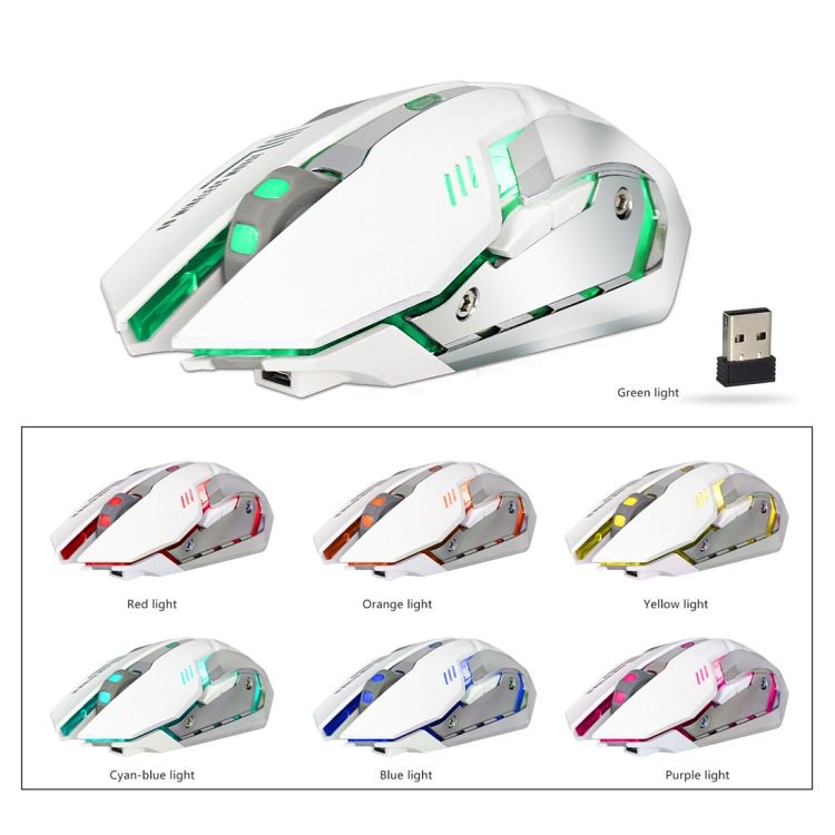 ZERODATE X70 2.4GHz Wireless 6-Keys 2400 DPI Adjustable Ergonomics Optical Gaming Mouse with Breathing Light(White) - Eurekaonline