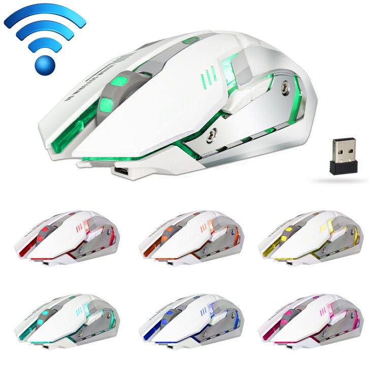 ZERODATE X70 2.4GHz Wireless 6-Keys 2400 DPI Adjustable Ergonomics Optical Gaming Mouse with Breathing Light(White) - Eurekaonline