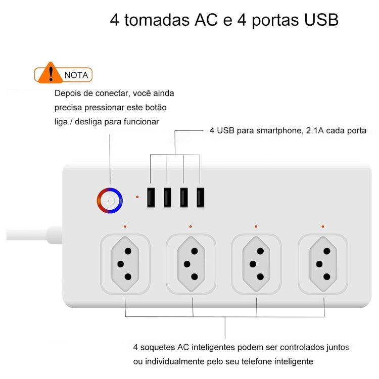 ZigBee 10A SM-SO301-B 4 Holes + 4 USB Multi-purpose Smart Power Strip, Brazil Plug - Eurekaonline