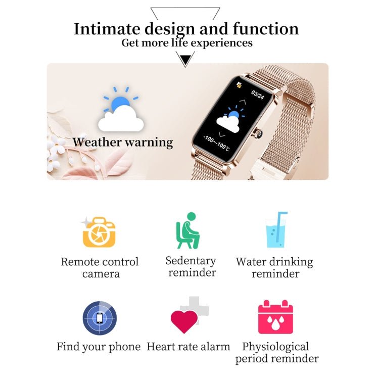 ZX19 1.45 inch HD Screen Bluetooth 5.0 IP68 Waterproof Women Smart Watch, Support Sleep Monitor / Menstrual Cycle Reminder / Heart Rate Monitor / Blood Oxygen Monitoring, Style: Milanese Strap(Gold) - Eurekaonline